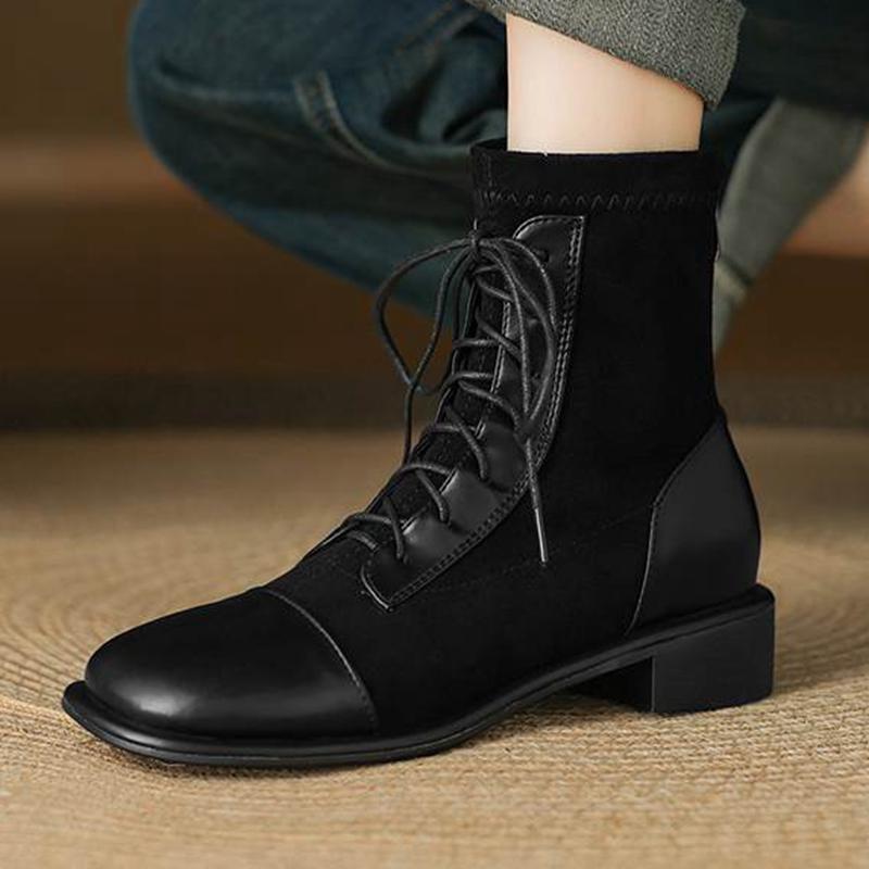 Krazing Po Microfiber Winter Round Toe Size 33 Western Boots Size 43 Lace Up Low Heels European Designer Ankle Boots