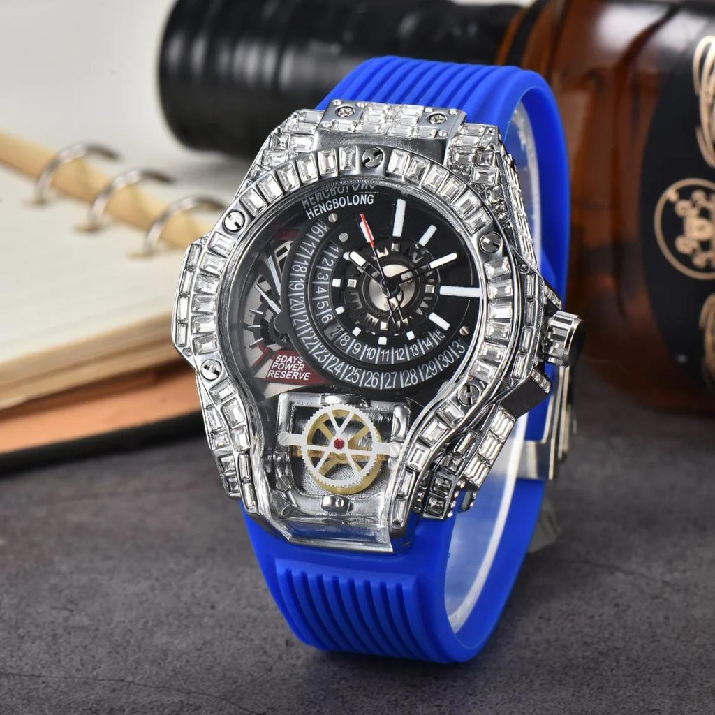 Luxury Full Diamond Business Quartz Watch Men Case Top Mens Watches Rubber Strap Color AAA Creative Decorative Clocks Relogio