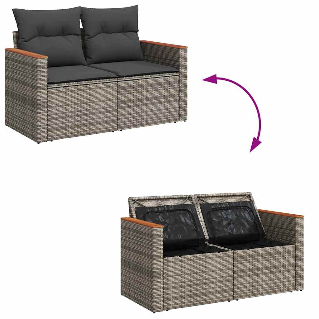Garden Sofa Set with Cushions and Storage 12 Pcs Grey Poly Rattan