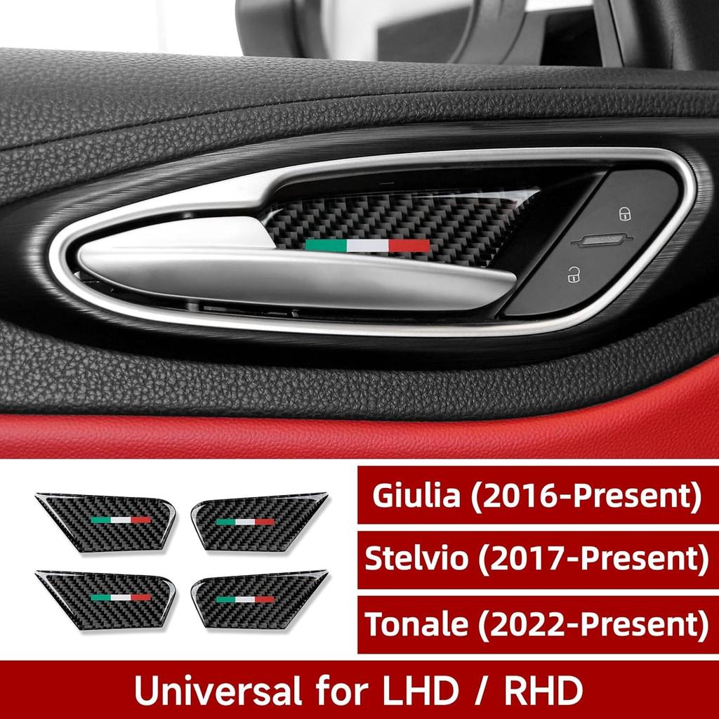 4PCS Car Inner Door Bowl Cover Trim Carbon Fiber Sticker Decal fits for Alfa Romeo Giulia Stelvio Tonale 2016 2017 2018      2024 2025 2026 Interior