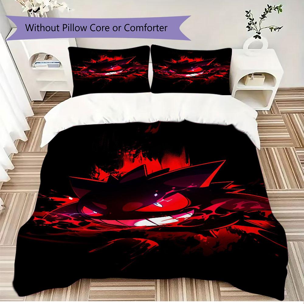 Anime Gengar Printed Bedding Set 3 Piece Soft Microfiber Duvet Cover Set Teens Game Room Decor No Sheet No Filling