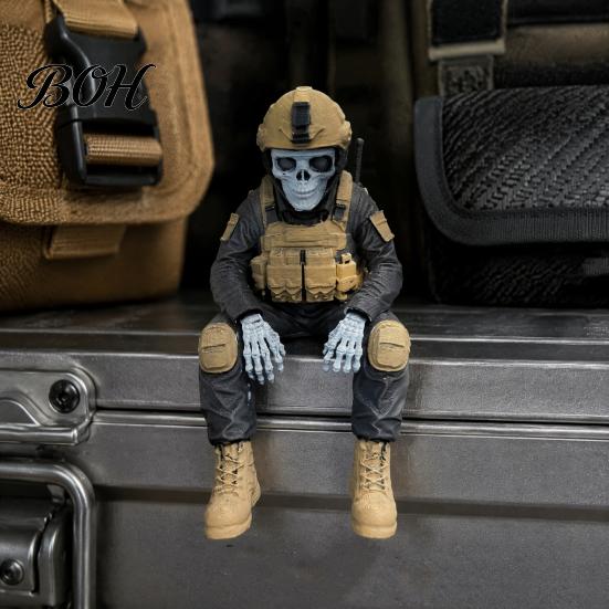 Military History Buff Gift Skeleton Hero Shelf Sitter Ornament, 3D Printed Soldier Figurine, Remembrance Sculpture Gothic Tactical Warrior Sitting
