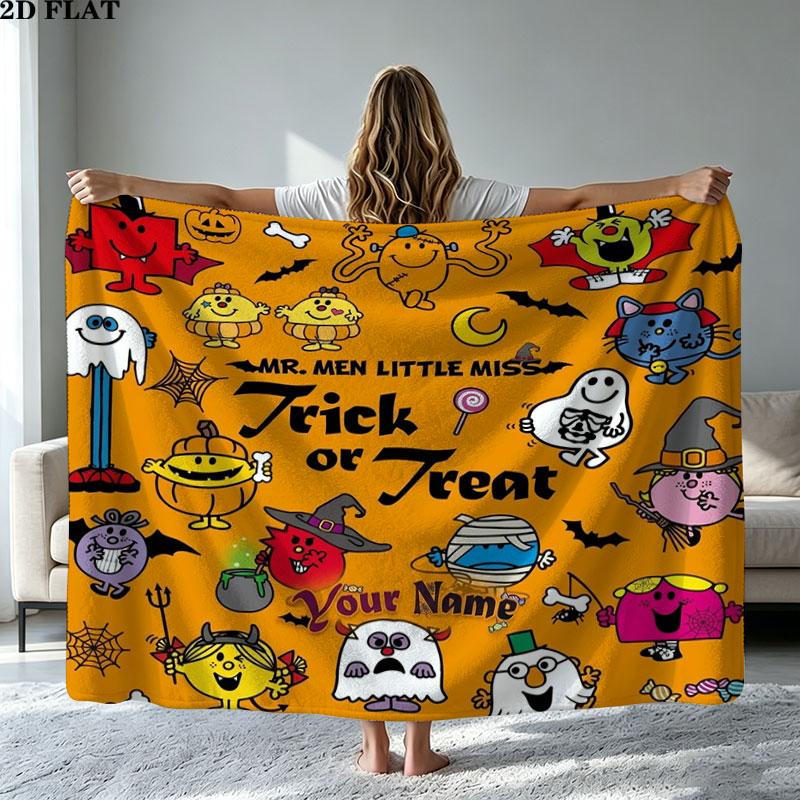 1PC Mr. Men Little Miss Custom Name Patterned Flannel Blanket Suitable For All Seasons for Home Decor Warmth and Comfort Gifts Holiday Present