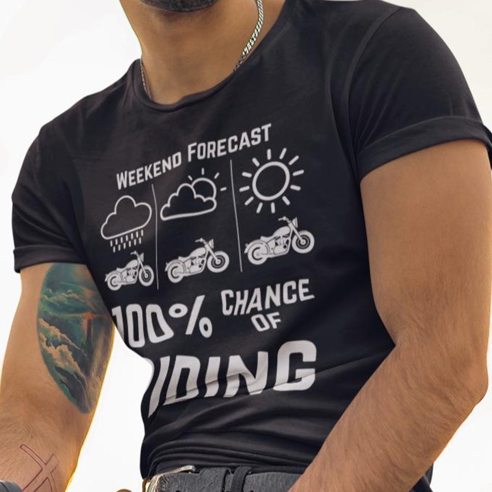 Motorcycle Rider Men s Biker T-Shirt: Funny Weekend Forecast L