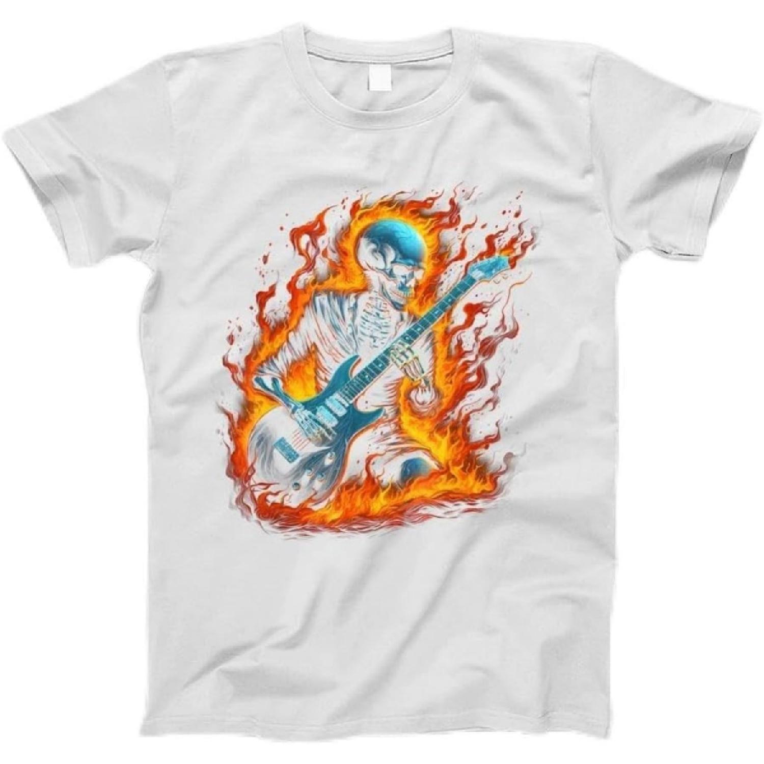 Skeleton with Fire Guitar Spooky Halloween Rock Band Concert T-Shirt T-Shirt, Tanktop, Long Sleeve, Sweatshirt, Hoodie for Men, Women, Kids S