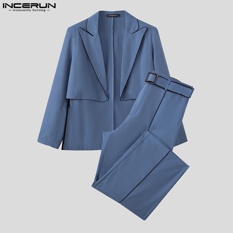 INCERUN Pánské dvoudílné outfity s dlouhým rukávem, asymetrické sako, dlouhé rovné kalhoty, sady
