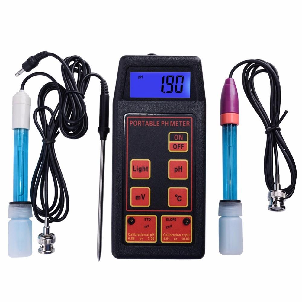 3-in-1 PH/mV/Temp Meter + Replaceable PH & ORP Electrodes PH-8424 Acidity Meter Portable Detector Waterproof PH Temperature Meter