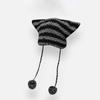 Cute Knitting Striped Devil Ear Casual Cap Japanese Beanie Hat Bonnet Hats Knitted Wool Caps