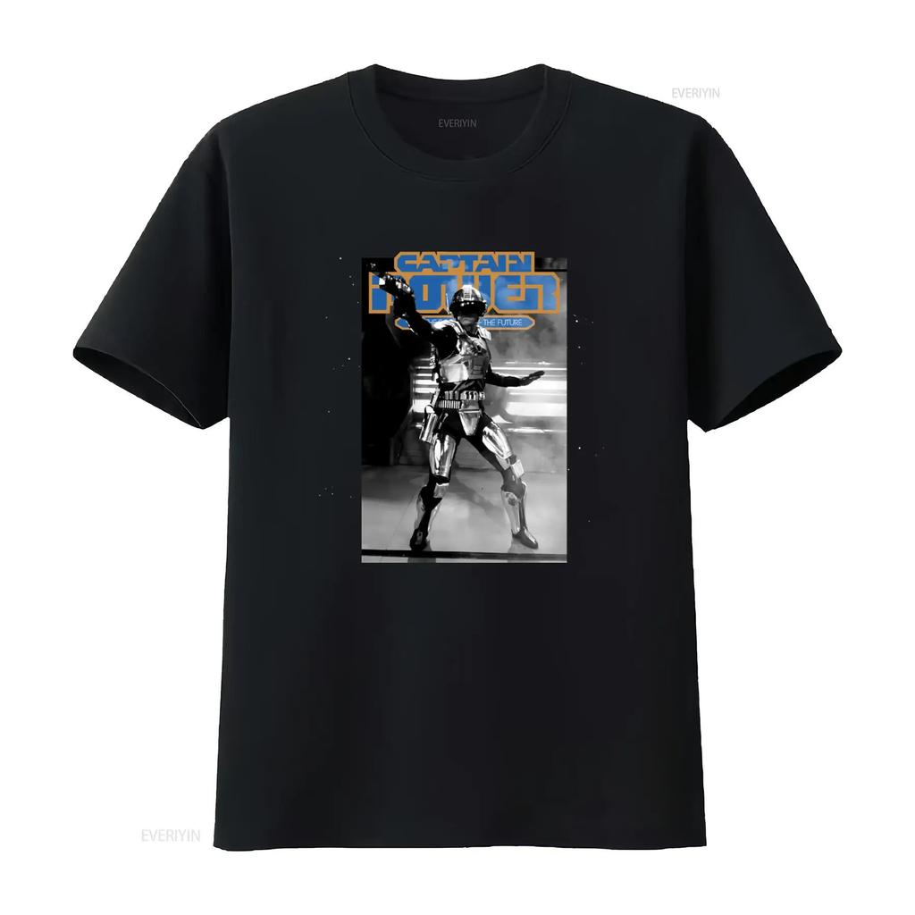 Captain Power and the Soldiers of Future Retro Sci Fi T Shirt for Vintage Washed Homme Breathable Stretched Slightly Casual