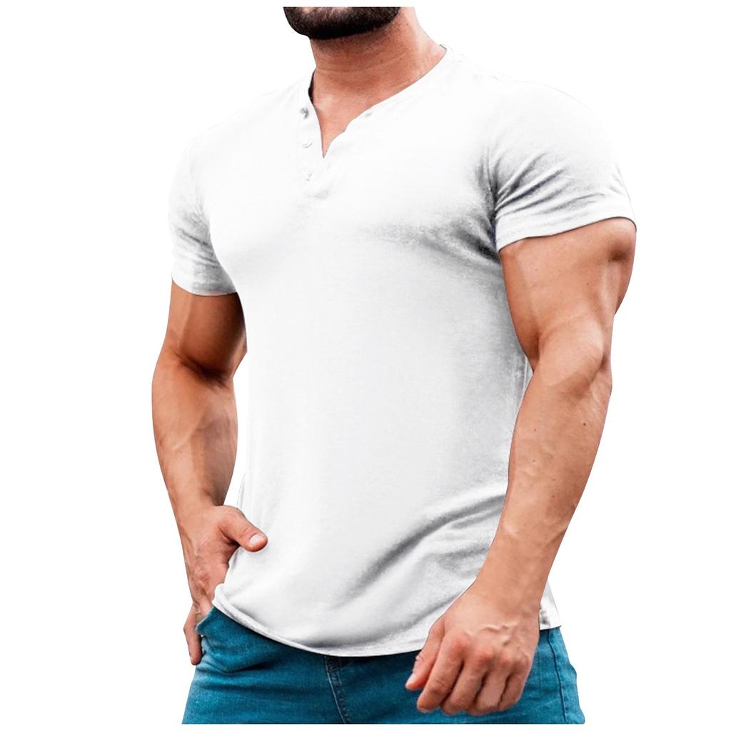 T-shirt da uomo Henley a maniche corte, vestibilità classica, cotone morbido, top basic casual per l'uso quotidiano