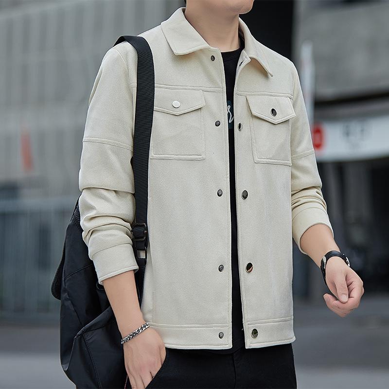 Men’s 2024 Autumn Suede Jacket: Trendy Loose Fit with Turn-Down Collar - Versatile Casual Top.