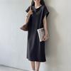 Women T-shirt Dress Round Neck Short Sleeve Loose Fit Casual Dress Solid Color Design Summer Dress Daily Wear
