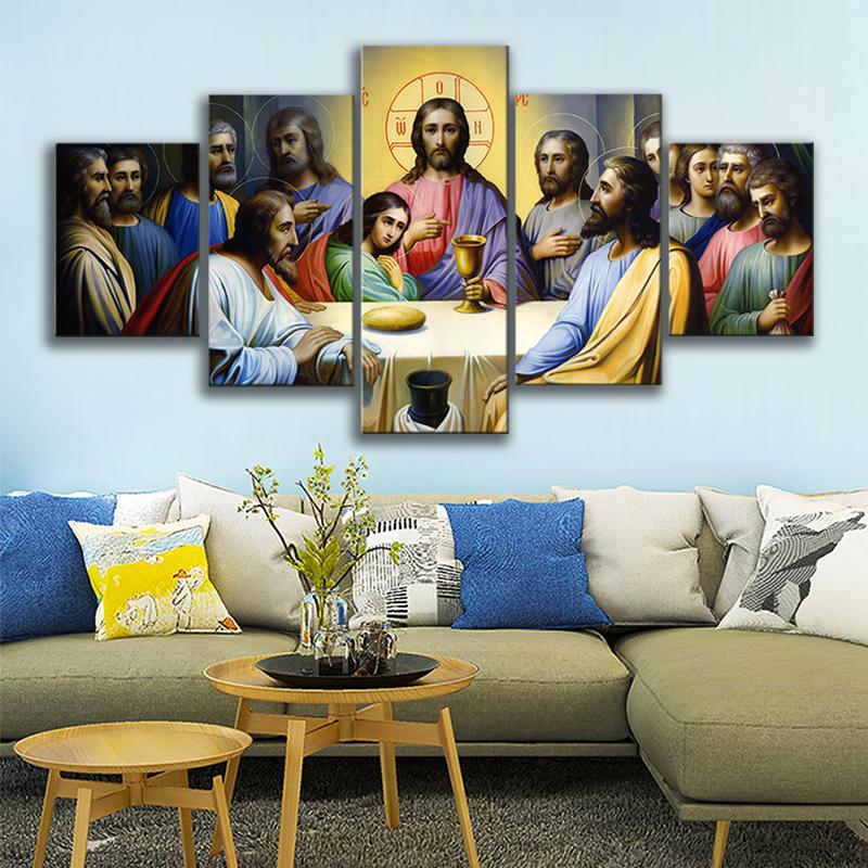 

5 шт. Холст настенные картины Иисус и его ученики плакаты гостиная христианская живопись HD печать спальня HD домашнее украшение XLarge Size Unframed Canvas