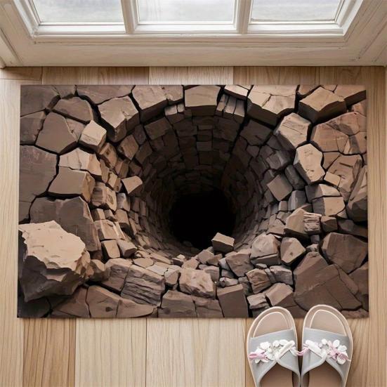 3D Optical Illusion Floor Mat Realistic Hole Door Mat for Living Room And Entry Area Non-Slip Soft Pet-Friendly Rug Interactive Visual Effect Carpet