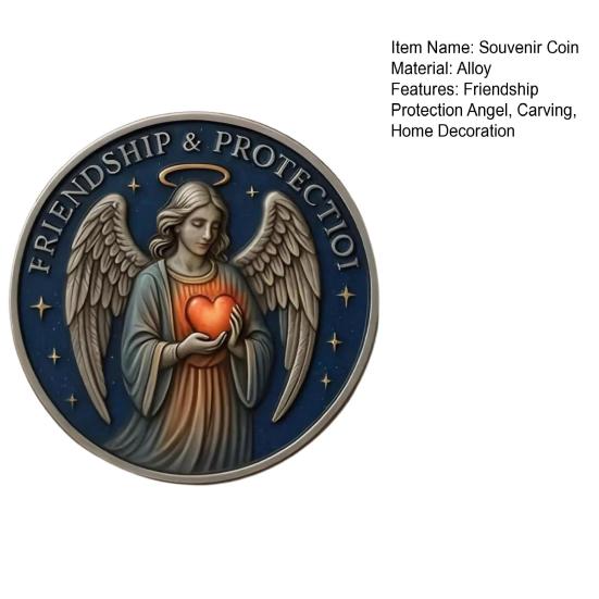Friendship Protection Angel Souvenir Coin Metal Carving Guardian Angel Collectible Coin Round Badge Home Decoration Friends Gift