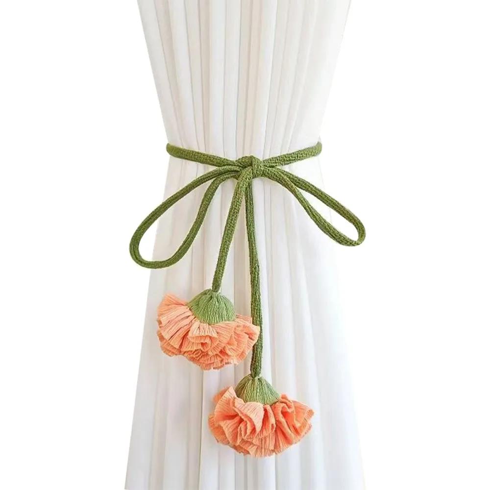 

Hand Woven Flower Curtain Straps, Easy To Secure Curtains, Purify Spaces, Curtain Storage Tools,Suitable for Various Home Styles помаранчевий