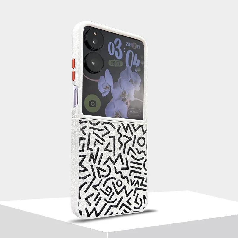 Mix Flip Handyhülle Einfache Leder Schutzhülle für Xiaomi Mix Flip Geometrisches Graffiti Gitter Metall Unabhängige Tastenabdeckung