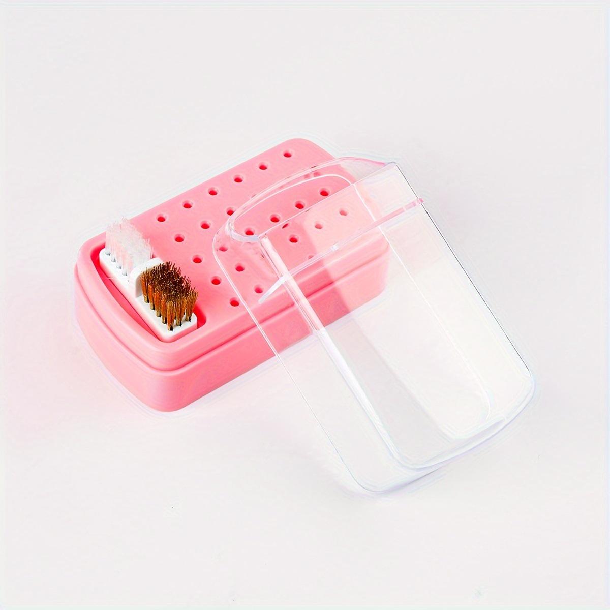 

Portable 30-Hole Nail Drill Bit Cleaning & Storage Box розовый