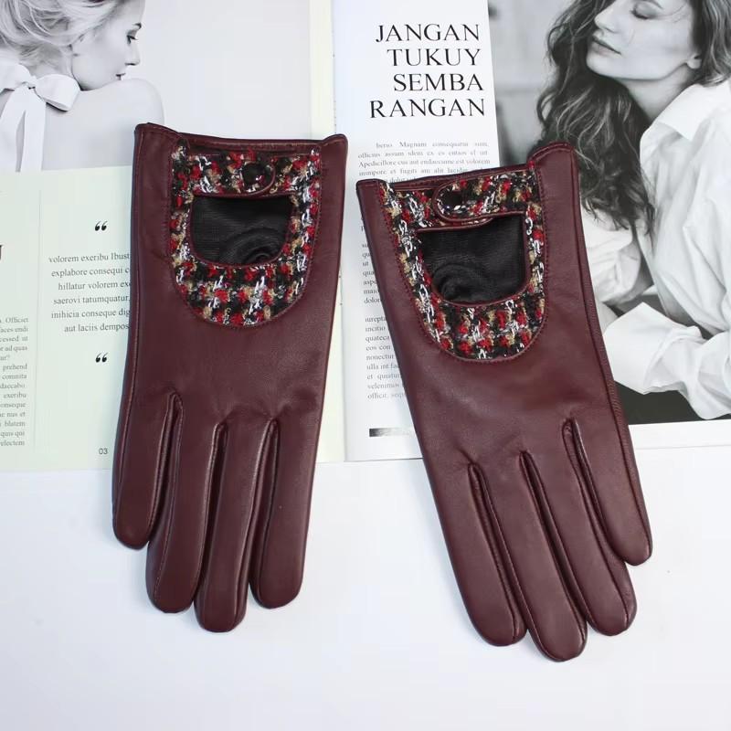 Nya Damfårskinnhandskar Pekskärm Tunnt Silkesfoder Broderade Sömmar Knappstil Utomhus Ridhandskar Körhandskar Höst