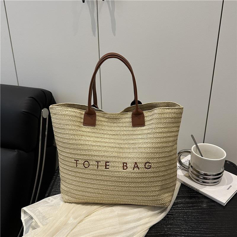 Summer Popular Straw Woven Large Bag Women's New Fashion Letter Woven Tote Bag Seaside Vacation Beach Bag