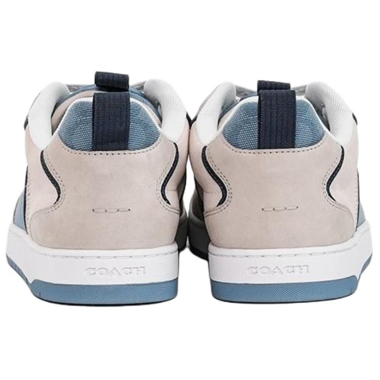 Coach C023 Sneaker Fabric Cow Split Leather Round Toe Lace-Up Low-Top Skate Shoes Women sneaker Gray Blue CAX35-XUK