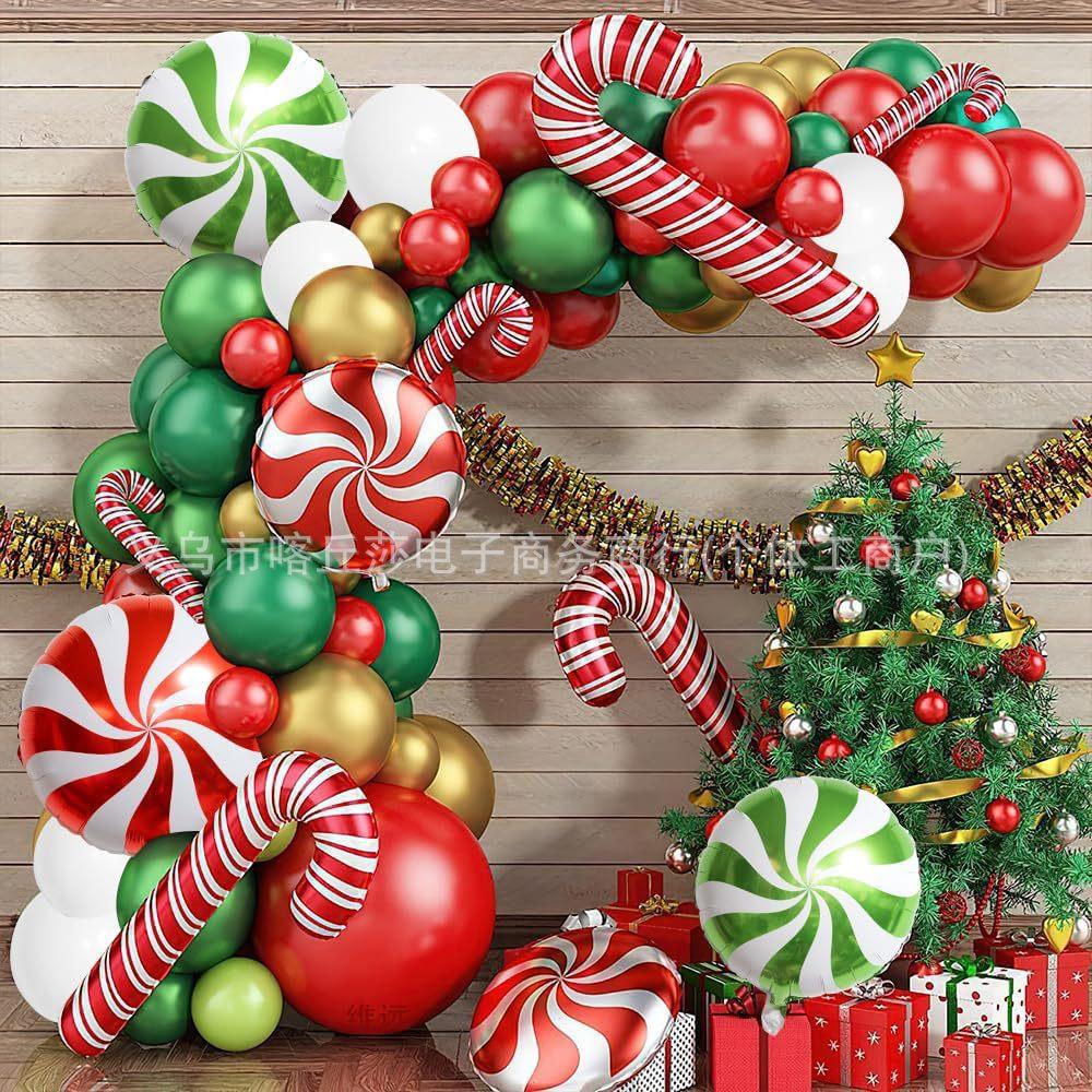 Weihnachtsballon-Set, Zuckerstange, Elch, Lebkuchenmann, Kranz, Gewölbte Partydekoration