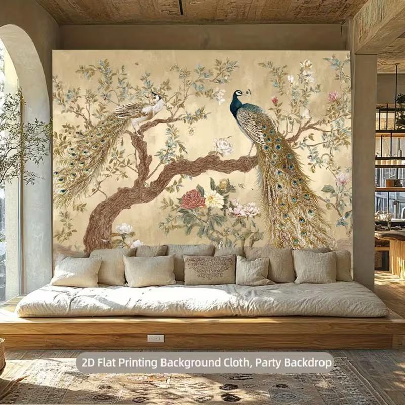 

2D Traditional Chinese Peacock Floral Backdrop for Calm and Timeless Photos 47.2x31.5inch/120*80cm