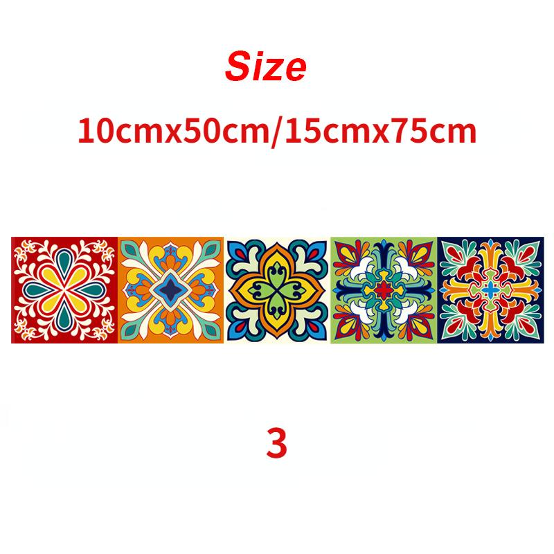 1Pc 10/15cm Colorful Flowers Pattern Retro Tiles Wall Sticker Kitchen Bathroom Tile Waist Line Wallpaper Art Mural