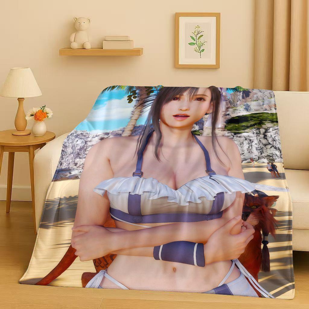 HD Tifa Aerith Sexy Lace Girl Cartoon Flannel Blanket,Ultra Soft Warm Plush Throw for Home Bedroom Bed Sofa Cover Picnic Kids