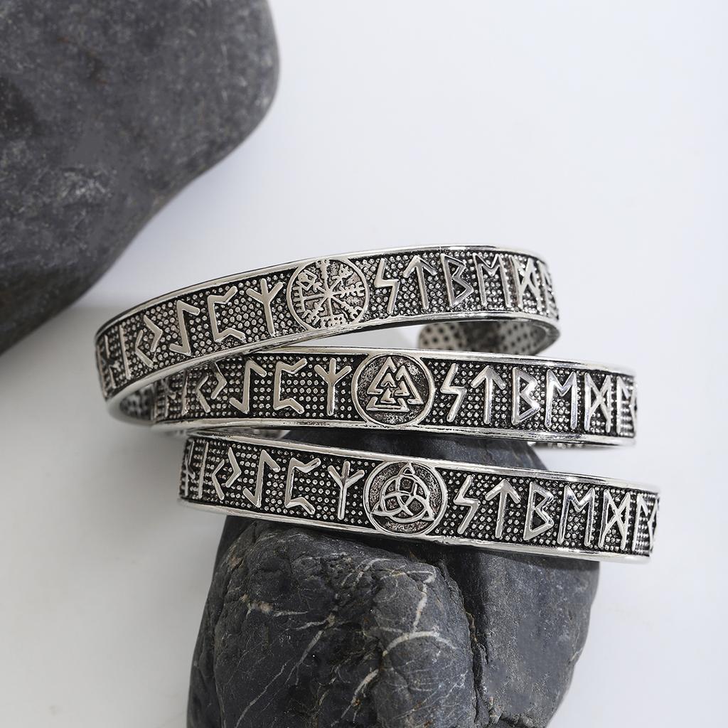 Retro Viking Rune Letter Open Bracelet Celtic Knot Triangle Design Fashion Personality Easy Match Men Women Norwegian Style