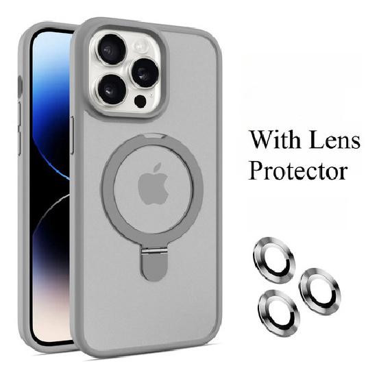 

Magnetic Stand Case For iPhone 15 Pro Max With Lens Protector темно-сірий колір