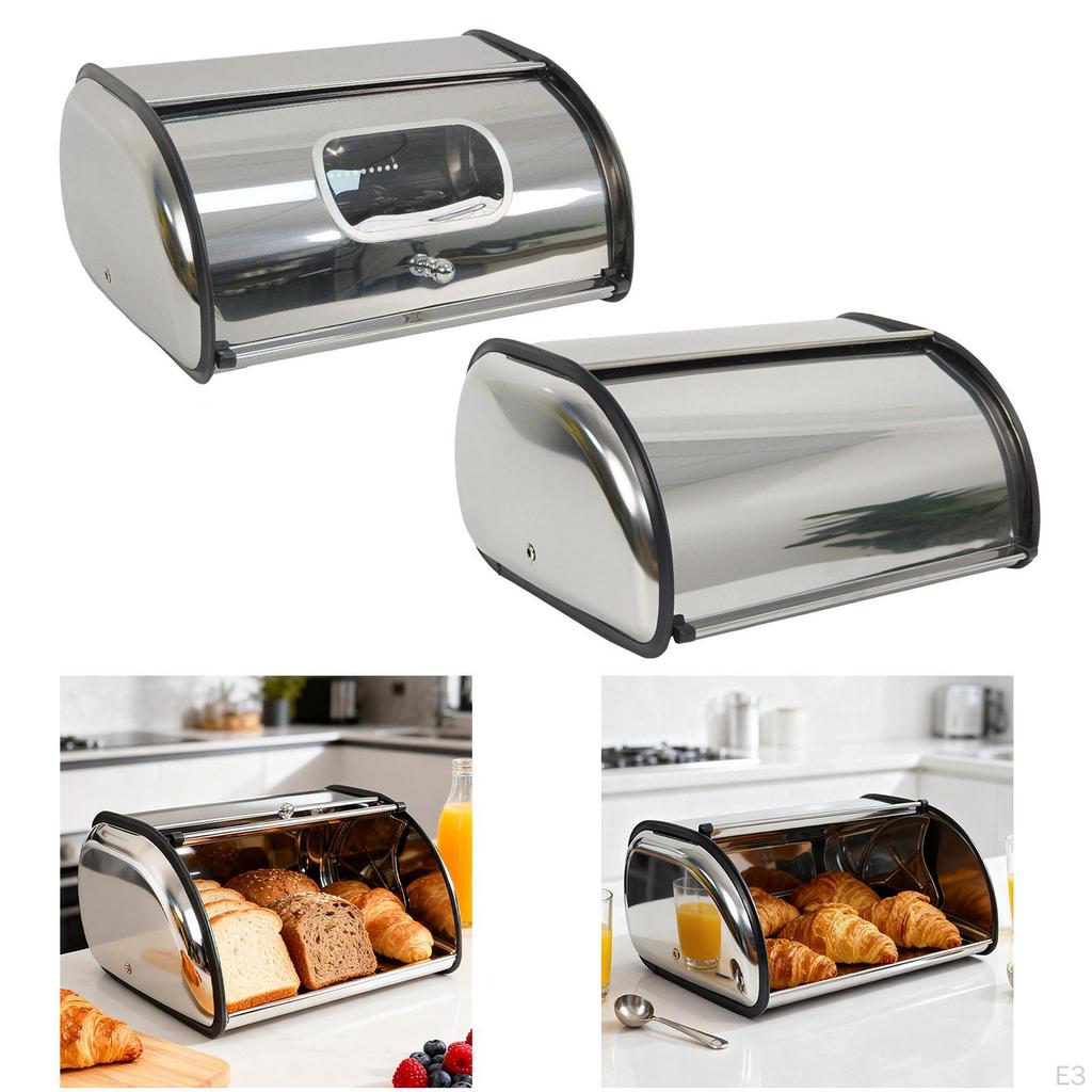 Bread Storage Bin Stainless Steel Box Organizer with Lid Kitchen Counter Easy to