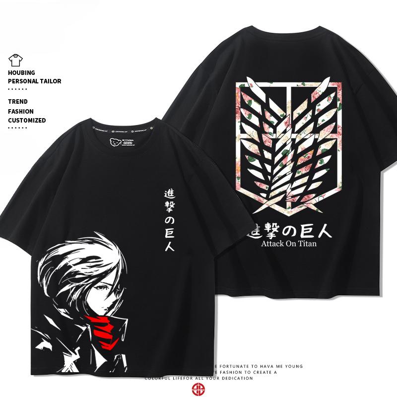 Summer 100% Cotton T-shirt Attack Giant Wings of Freedom Clothing Sergeant Alan Mikasa Around Short-sleeved Men