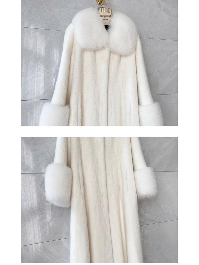 Women's Velvet Mink Coat with Fox Fur Collar - Warm & Casual