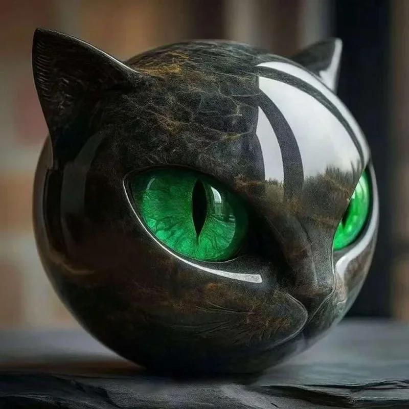 Gift Home Office Desktop Decoration Black Cat Stone Figurine Resin Cat Head Healing Stone Marble Texture Cat Stone Keepsake