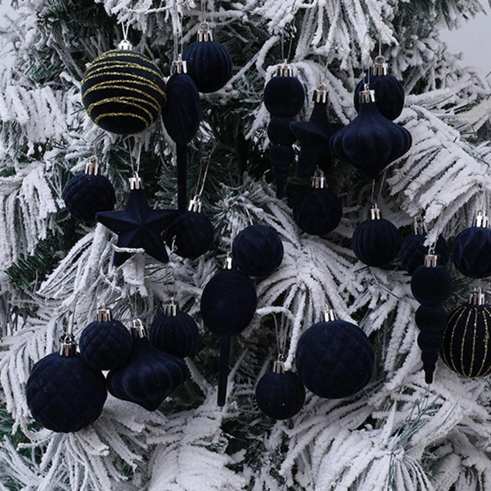24PCS Flocking Christmas Balls Pendant Plastics Xmas Tree Hanging Christmas Home Decoration