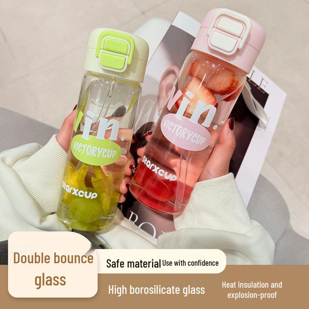 

Portable High-End Borosilicate Glass Water & Tea Cup with Straw - Luxurious Souvenir 480ml небо синє кольору