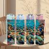 1PC Coral Reef Underwater Ocean Scene Print 750ml Color Plastic Sports Water Bottle Leakproof Flip Straw Lid Suitable for Sports Office Home Use