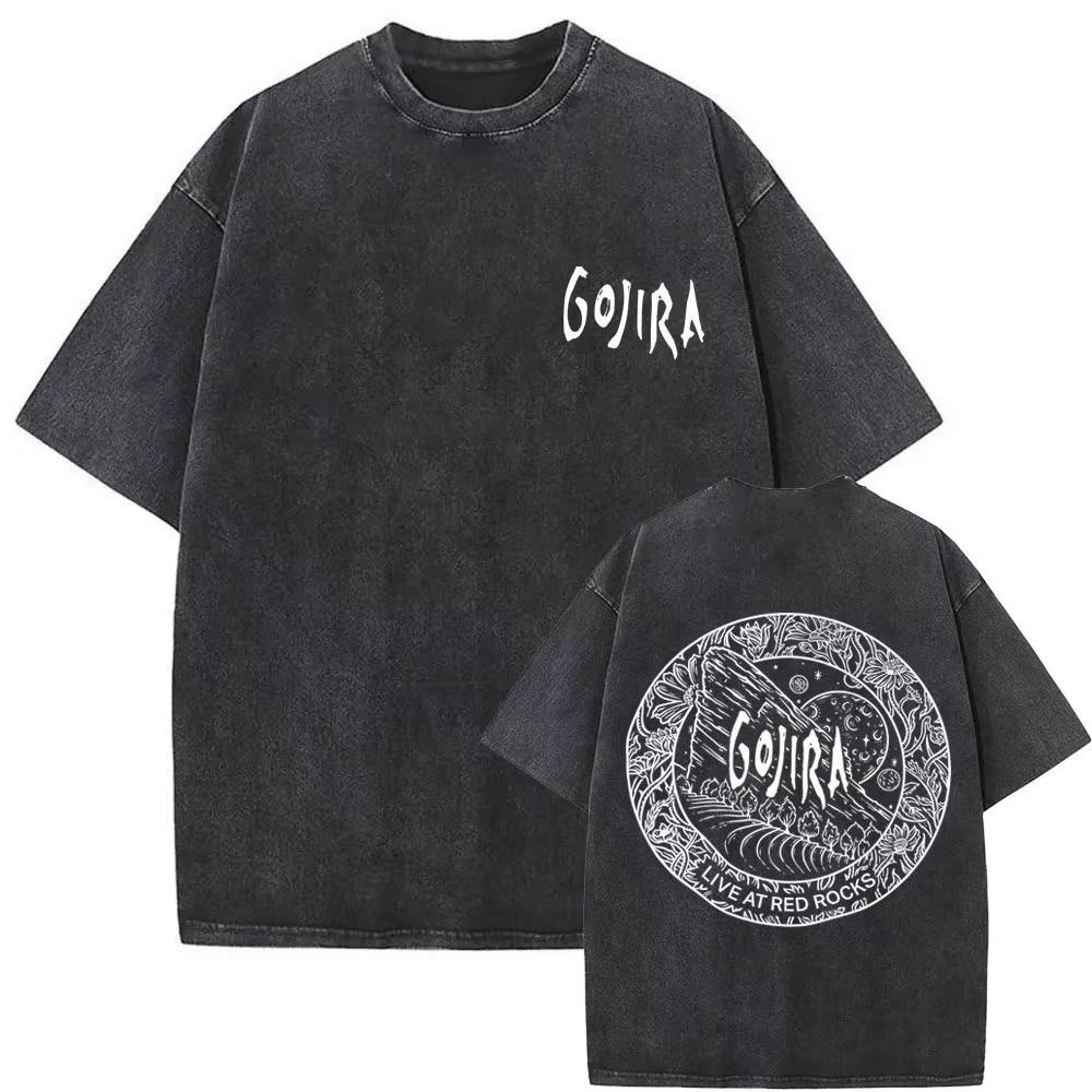 2026 Summer Fashion Trendy Tee Washed Vintage Metal Band Gojira T-shirt From Mars To Sirius Flying Whales Snake Graphic T-shirts