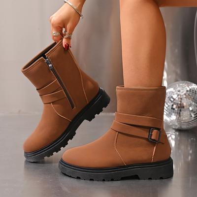 Fashion Women Belt Buckle Ankle Boots Chunky Chelsea Boots Autumn Winter Female New Designer Brand Mid Heels Casual Vintage Boots 2025