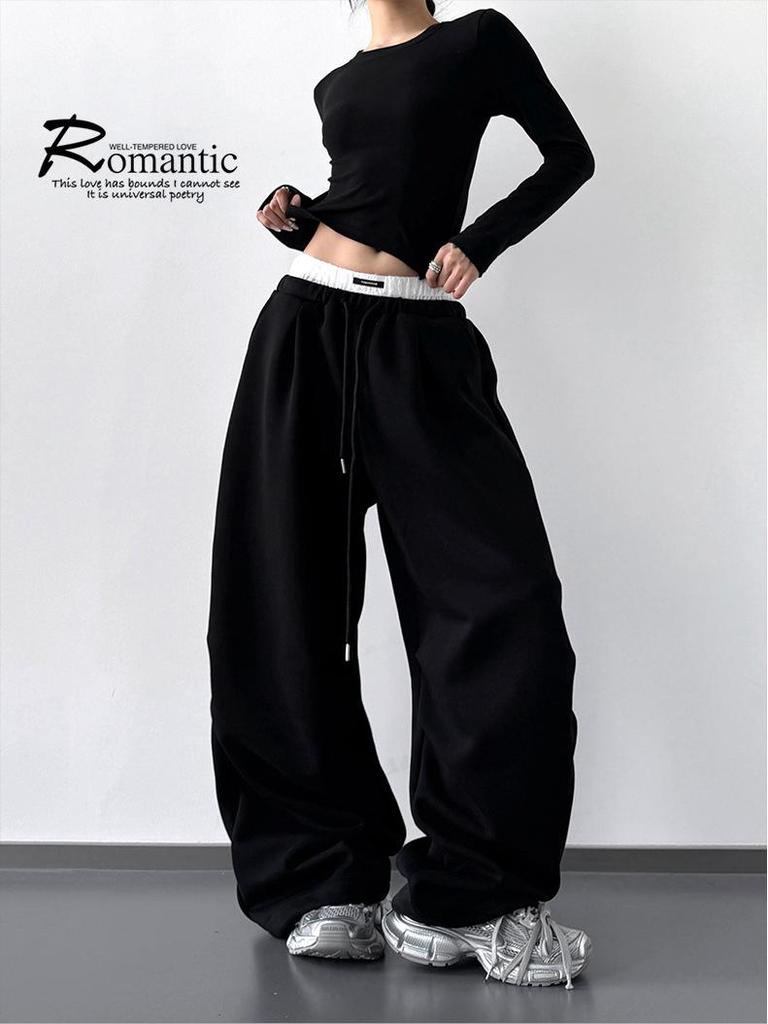 2025 Popular Women's Autumn Wide-Leg Sports Pants with Double Waistband