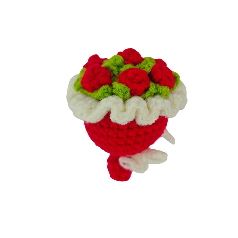 Cute Crochet Flowers Handmade Knitted Crochet Bouquet Keychain Ring Bag Hanging Pendant Ornament for Like Friend Gift