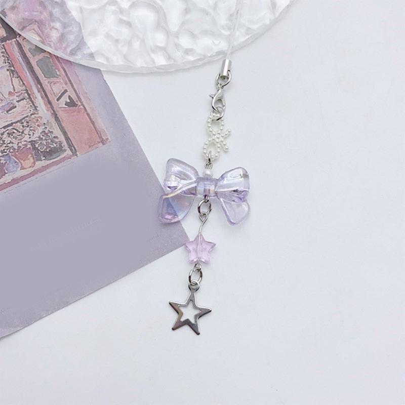 Bowknot Heart Pendant Cellphone Strap Phone Chain Detachable Beaded Phone Lanyard Handmade Keychains for Wallet Bag