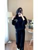 Stylish Korean Plus Velvet Thickened Casual Hoodie Two-Piece Set for Women - Autumn/Winter Chic Slimming Look