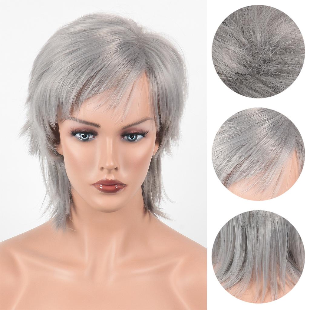 Parrucche Sintetiche Corte da Donna Parrucca Grigio Argento con Frangia per Donne Parrucca Liscia Festa Cosplay Parrucca Quotidiana Parrucche in Fibra Termoresistente