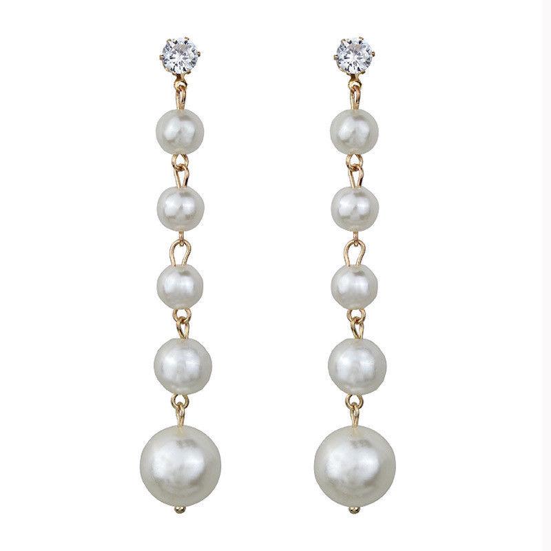 1 Pair Elegant Fashion Women Ladies Zircon Jewelry Big Pearl Long Dangle Earrings Crystal Ear Stud