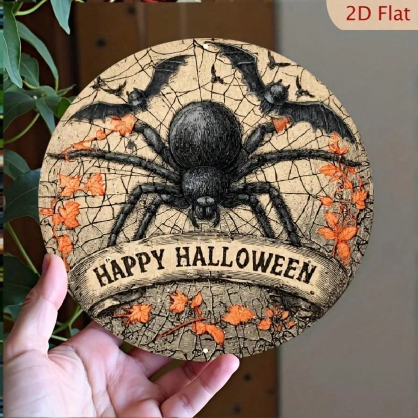 Vintage Style Metal Wall Art Halloween Decor Spider Web Bats Pumpkins Texture 20x20 разноцветный