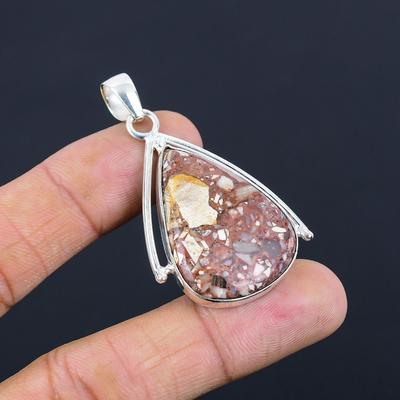Memorial Day Deal Red Brecciated Mookaite Stone 925 Silver Engagement Pendant