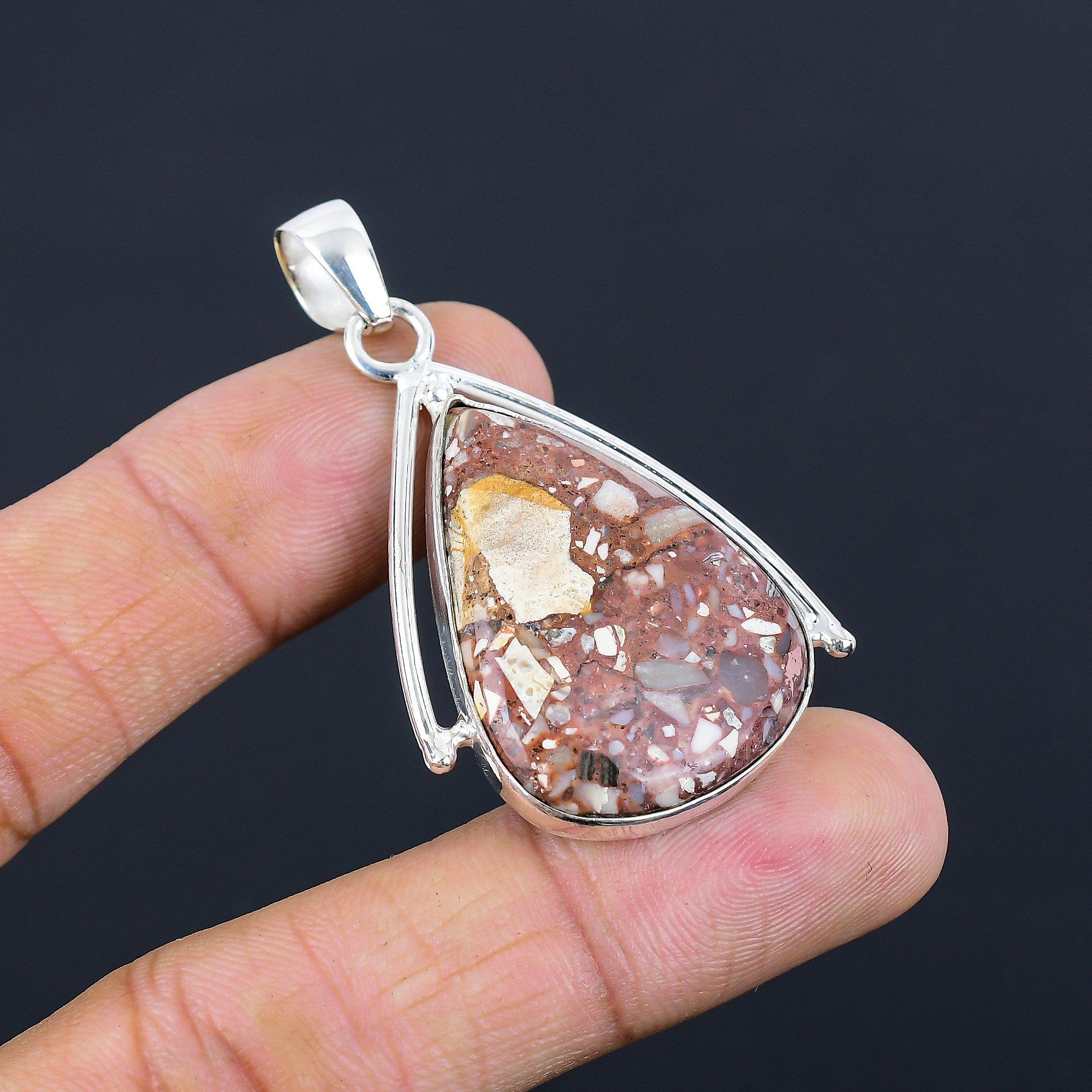 

Memorial Day Deal Red Brecciated Mookaite Stone 925 Silver Engagement Pendant