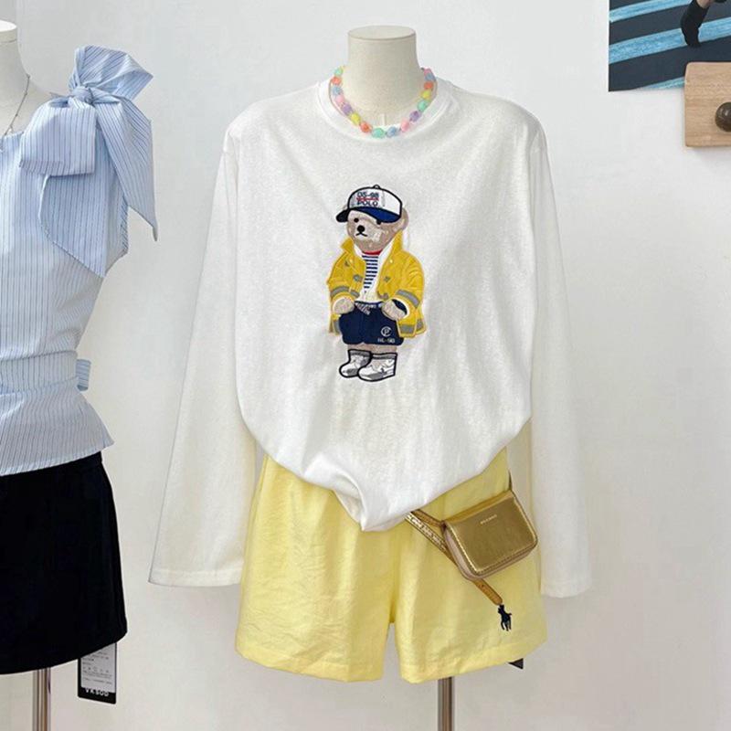 

Комплект футболка с длинным рукавом и шорты в корейском стиле с принтом - Женская новая летняя мода L